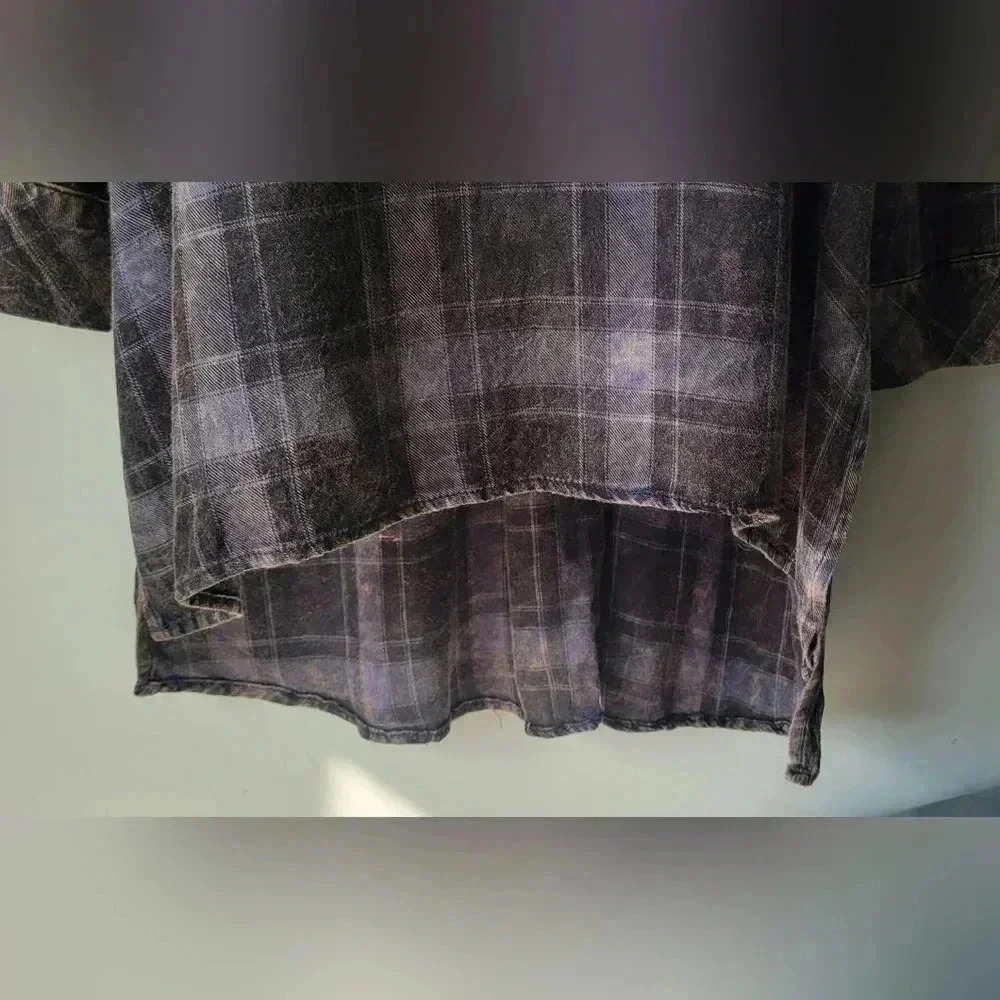 Mystree Blue & Black Plaid Half Button Hi Lo Collar Tunic Top size large - Picture 6 of 11